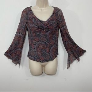 Carmen Marc Valvo signature silk beaded blouse purple paisley size 4 party